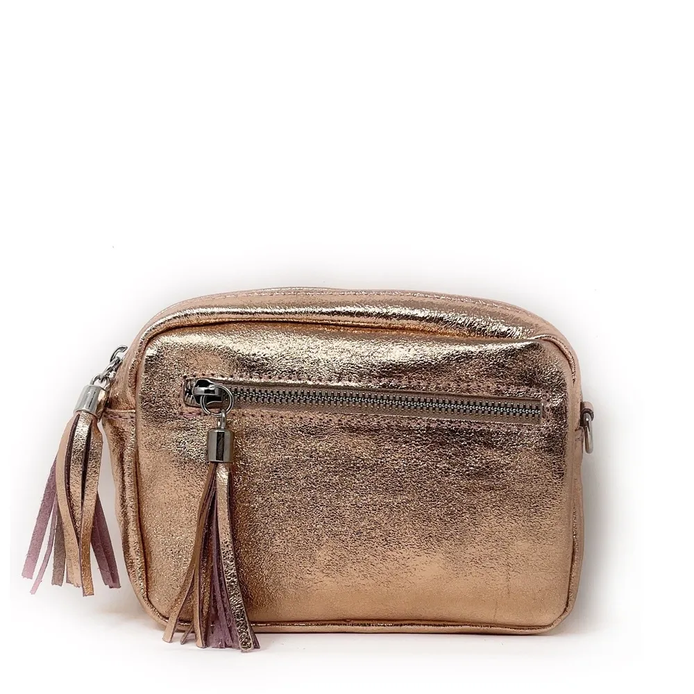 Sac trotteur à bandoulière en cuir irisé LITTLE SEVILLE Rose gold - Image 3