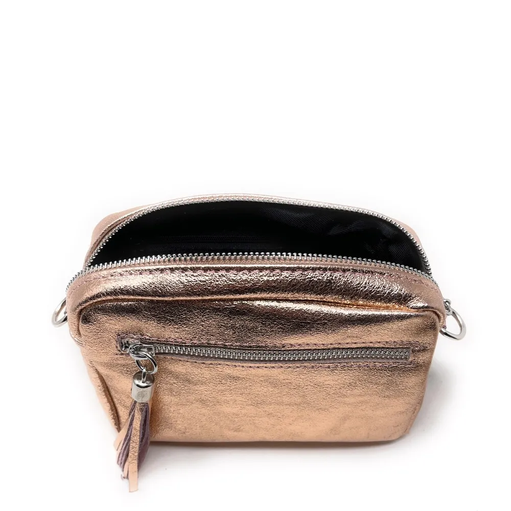 Sac trotteur à bandoulière en cuir irisé LITTLE SEVILLE Rose gold - Image 5