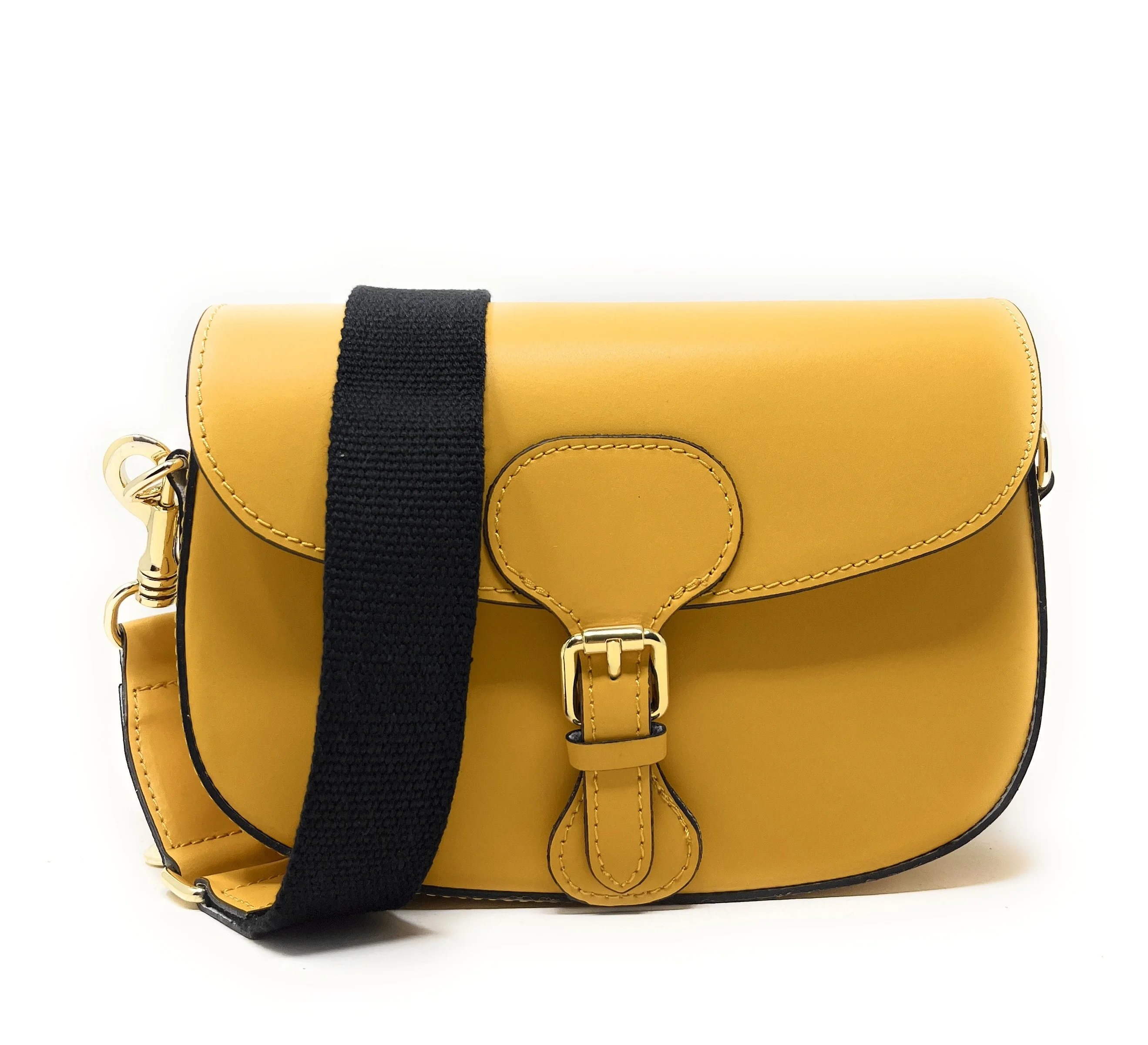 Sac trotteur à bandoulière en cuir lisse MADDY Jaune Moutarde - Image 2