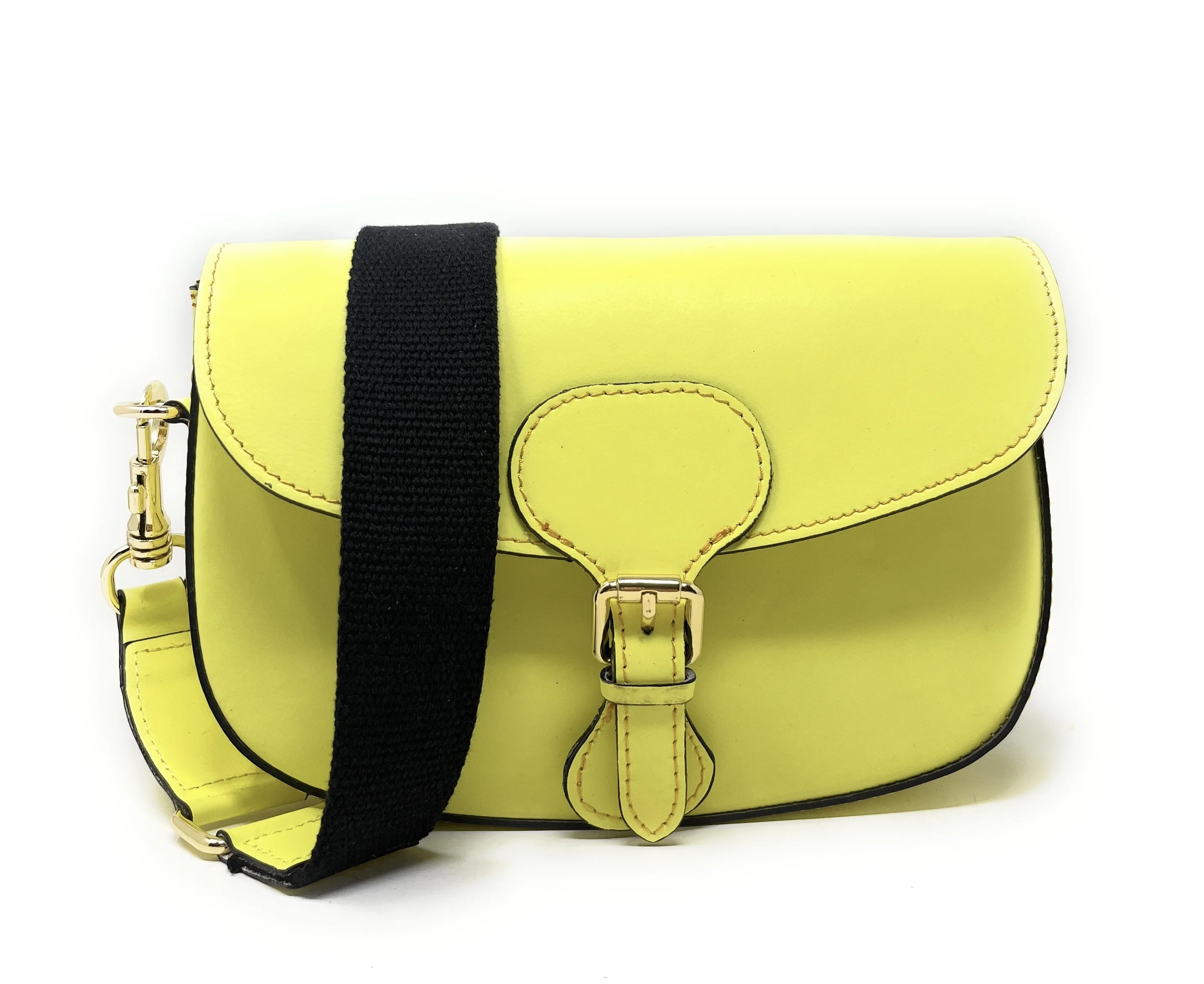 Sac trotteur à bandoulière en cuir lisse MADDY Jaune tournesol - Image 2