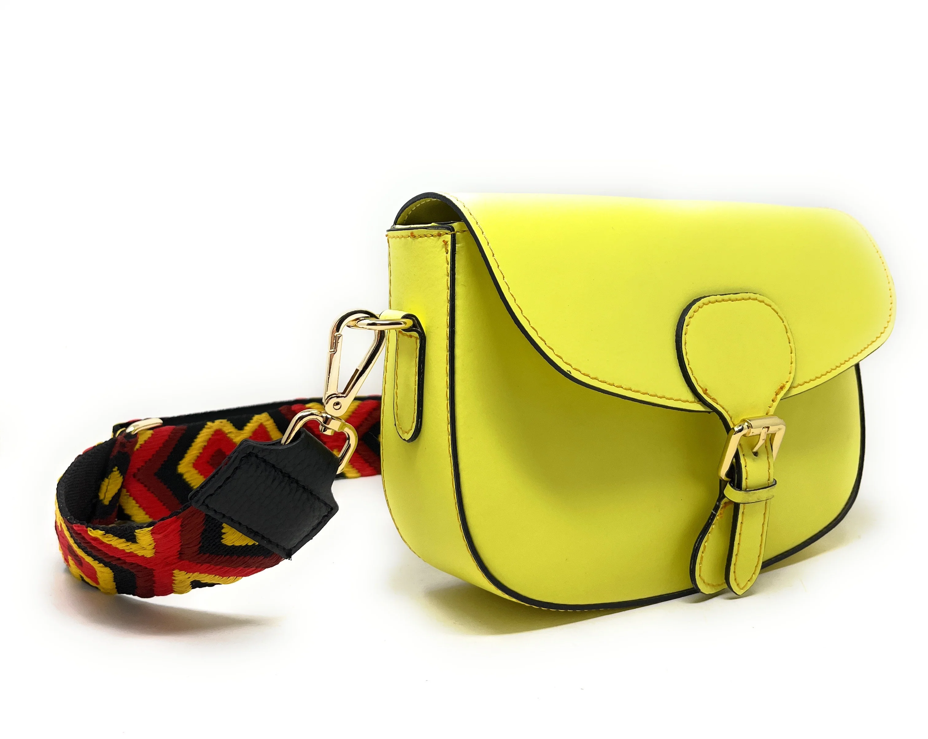 Sac trotteur à bandoulière en cuir lisse MADDY Jaune tournesol - Image 3