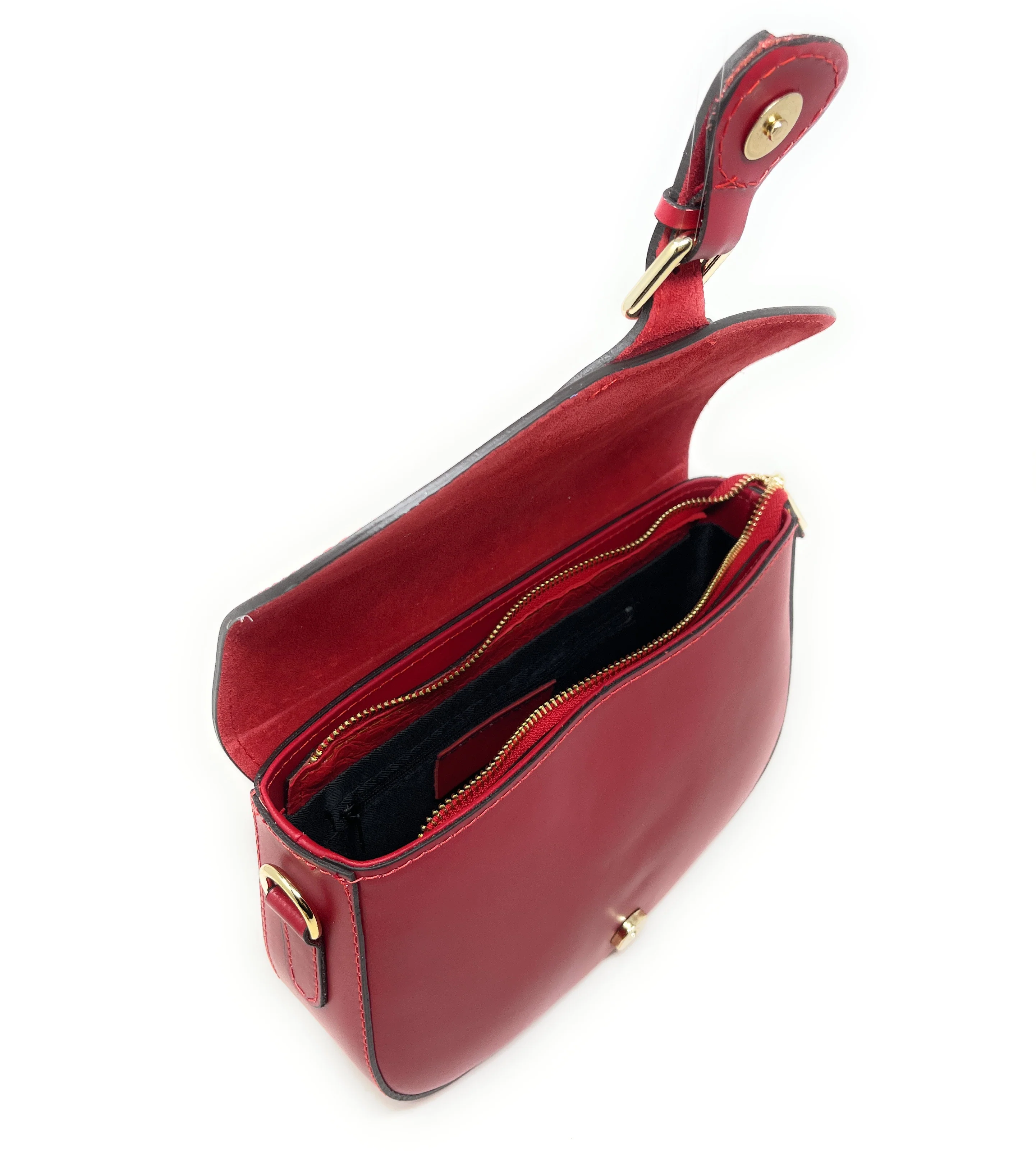 Sac trotteur à bandoulière en cuir lisse MADDY Rouge magenta - Image 5