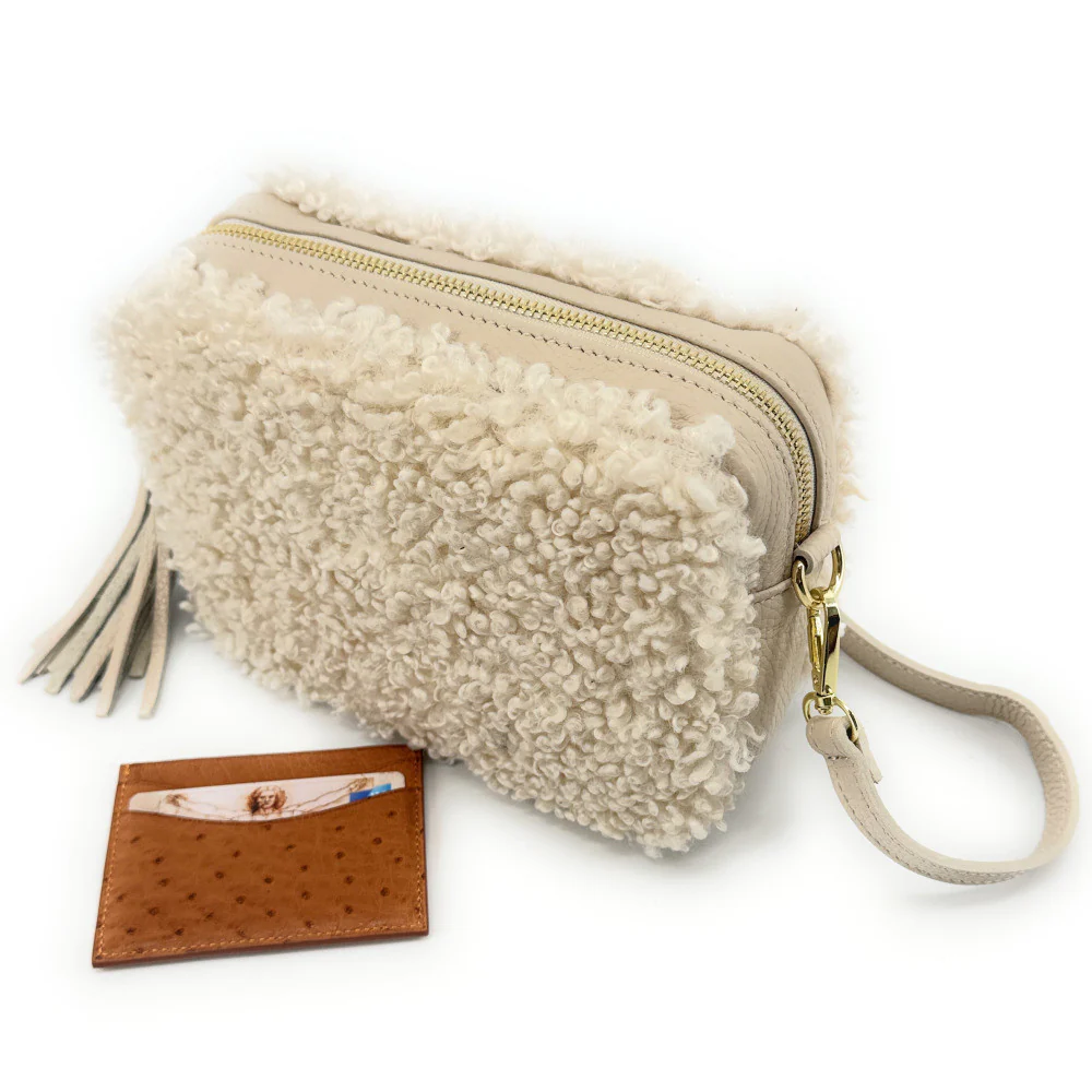 Sac trotteur en cuir et peluche SEVILLE PILOU Beige crème - Image 3