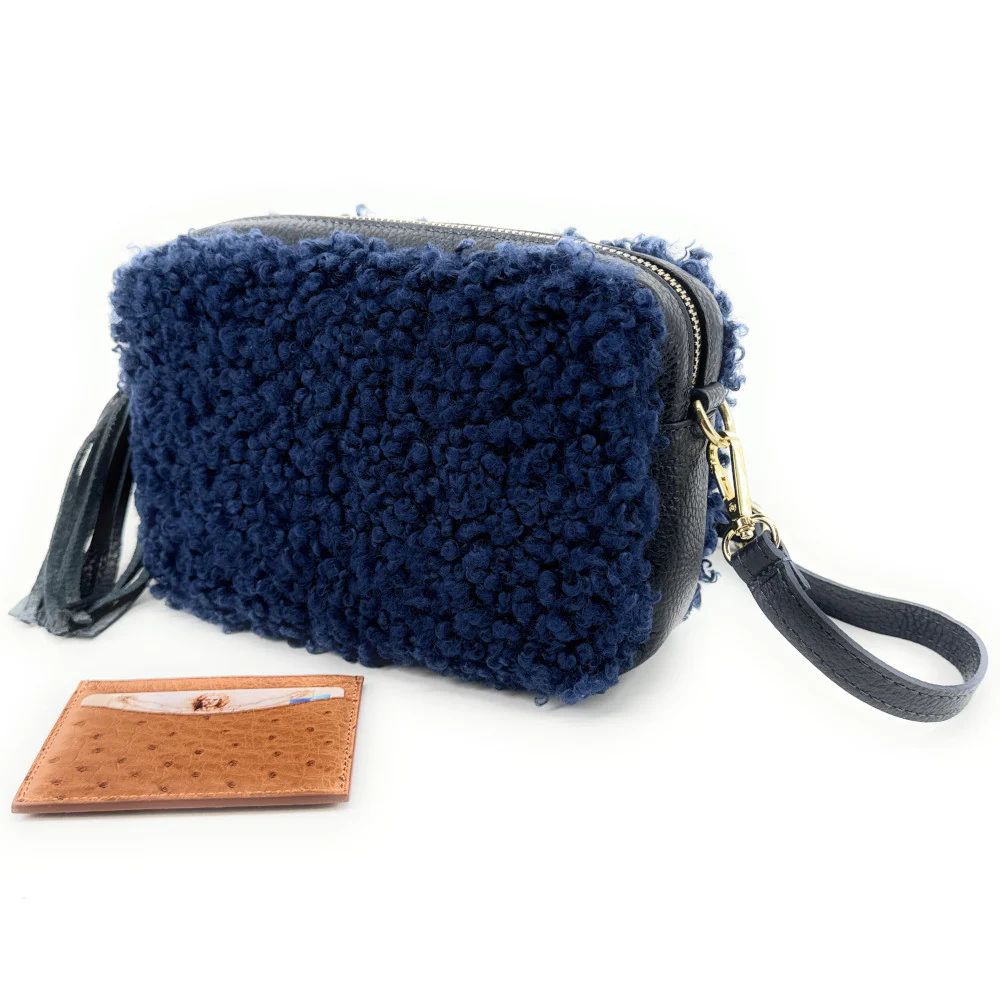 Sac trotteur en cuir et peluche SEVILLE PILOU Bleu profond - Image 3