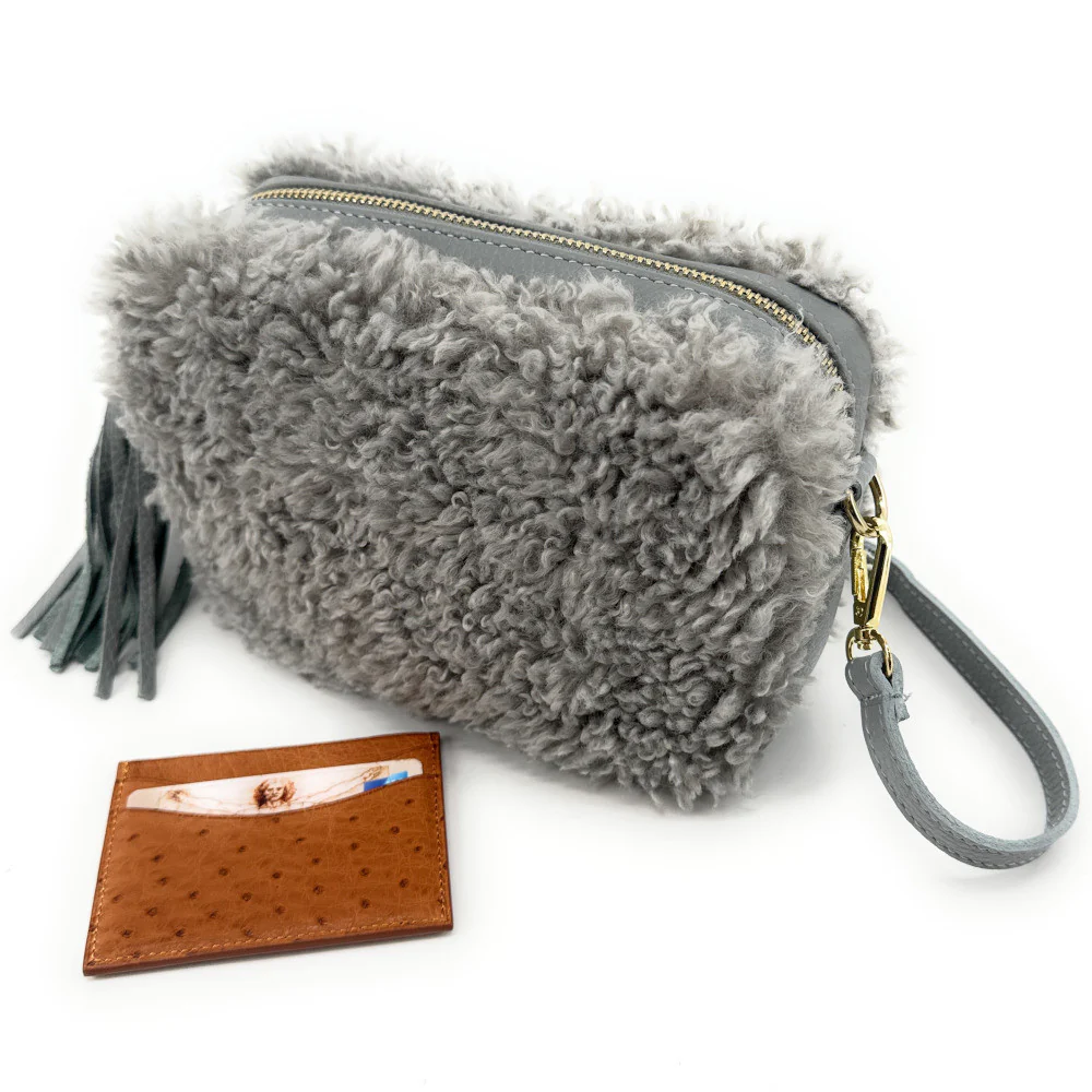 Sac trotteur en cuir et peluche SEVILLE PILOU Gris pigeon - Image 3