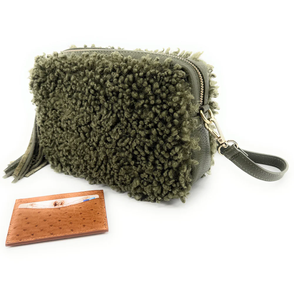 Sac trotteur en cuir et peluche SEVILLE PILOU Kaki - Image 3