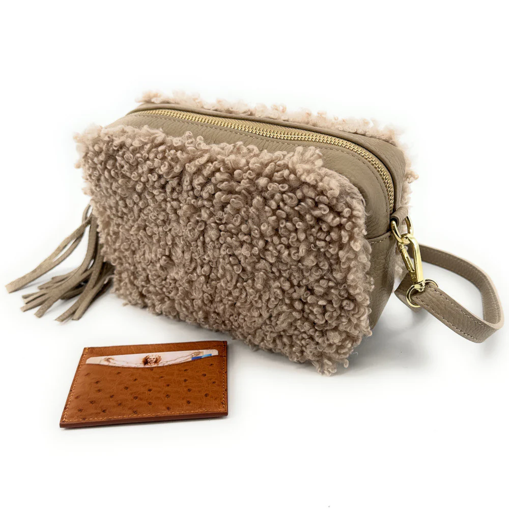 Sac trotteur en cuir et peluche SEVILLE PILOU Taupe - Image 3