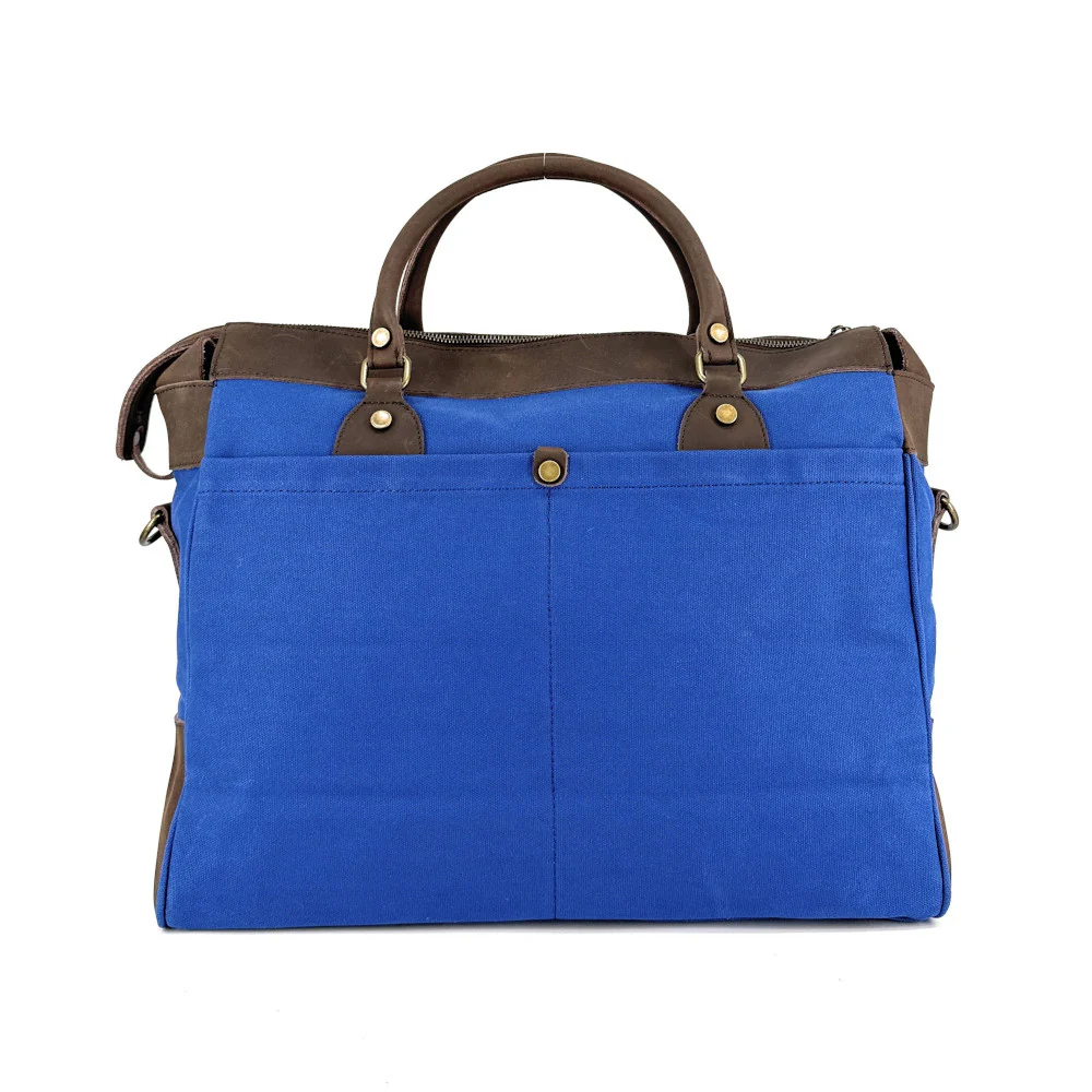 Sac week-end et voyage en cuir et toile ZANZIBAR Bleu roi - Image 3