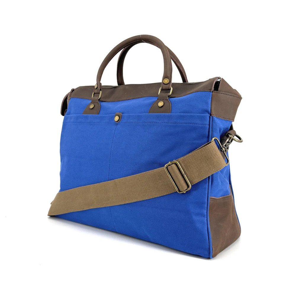 Sac week-end et voyage en cuir et toile ZANZIBAR Bleu roi - Image 4
