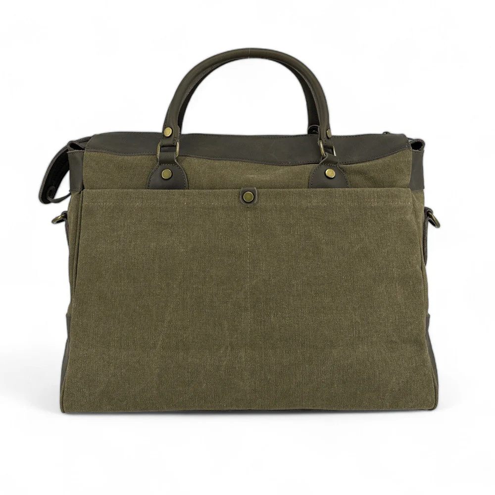 Sac week-end et voyage en cuir et toile ZANZIBAR Kaki - Image 3