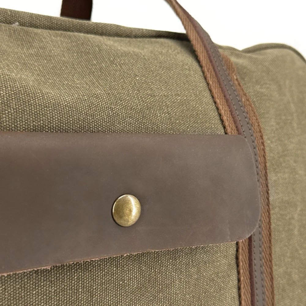 Sac week-end en toile et cuir PALAWAN Vert olive - Image 6
