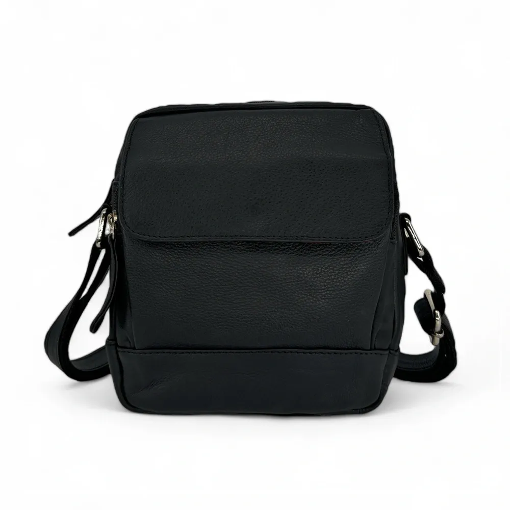 Sacoche homme à bandoulière en cuir lisse KID Noir