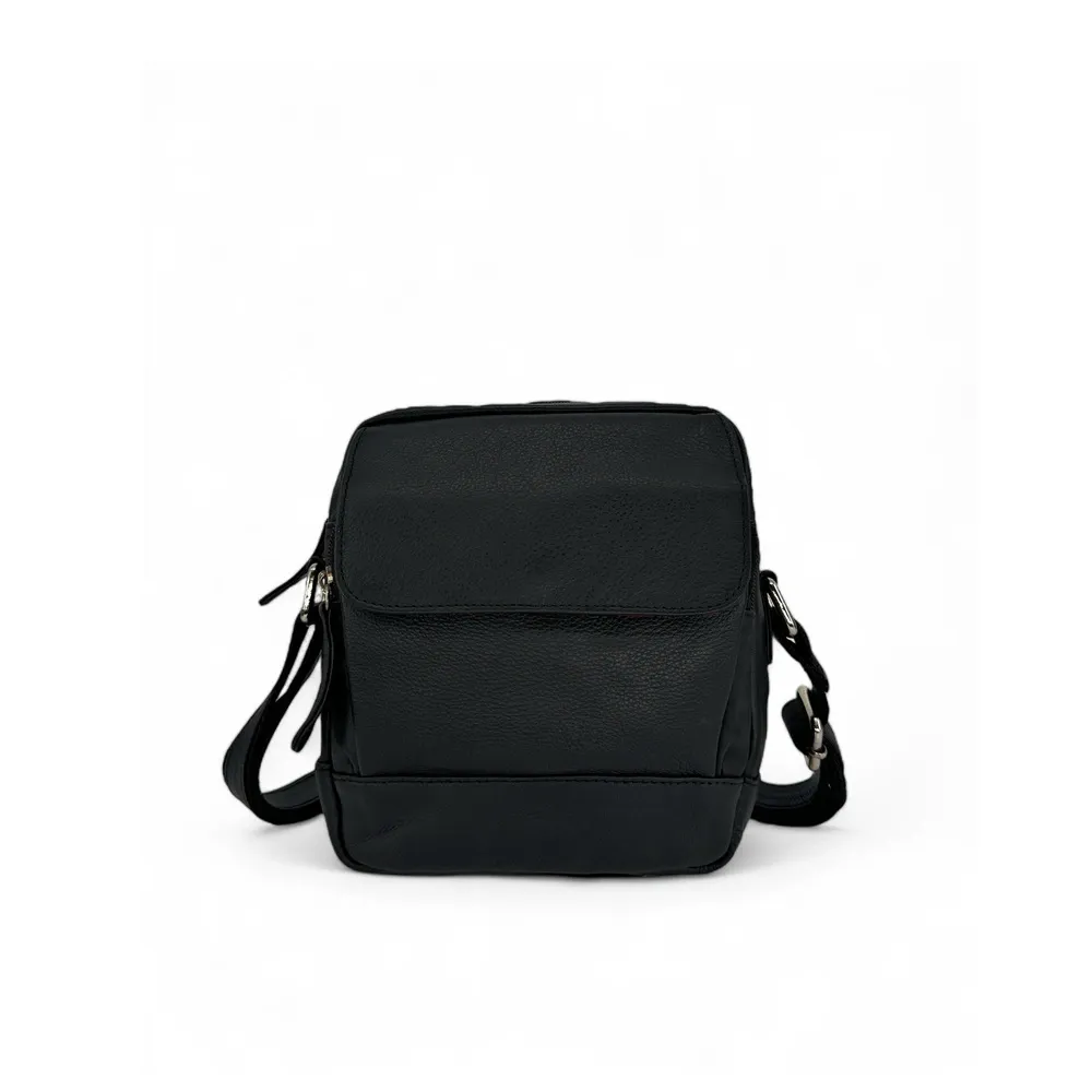 Sacoche homme à bandoulière en cuir lisse KID Noir - Image 2