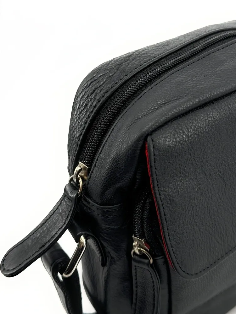 Sacoche homme à bandoulière en cuir lisse KID Noir - Image 7