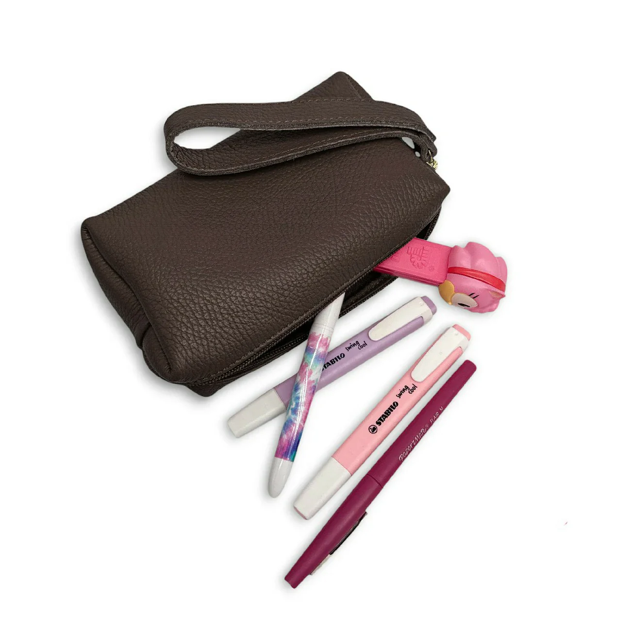 Trousse en cuir grainé ELORA Marron chocolat - Image 3