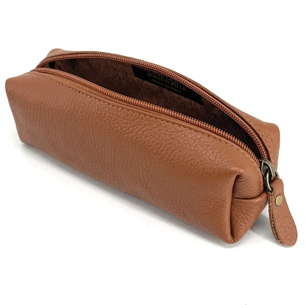 Trousse en cuir grainé TICTOC Camel foncé - Image 3