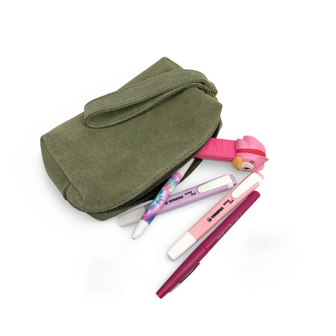Trousse en daim ELORA SUEDE Vert amande - Image 3