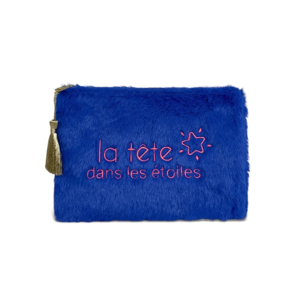 Trousse pochette en fausse fourrure FLUFFY STAR Bleu roi - Image 4