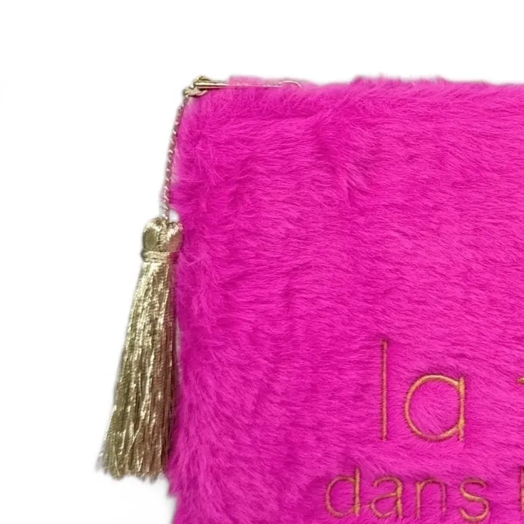 Trousse pochette en fausse fourrure FLUFFY STAR Rose fuchsia - Image 3