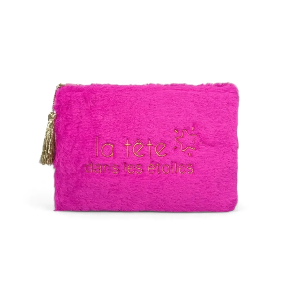 Trousse pochette en fausse fourrure FLUFFY STAR Rose fuchsia - Image 4
