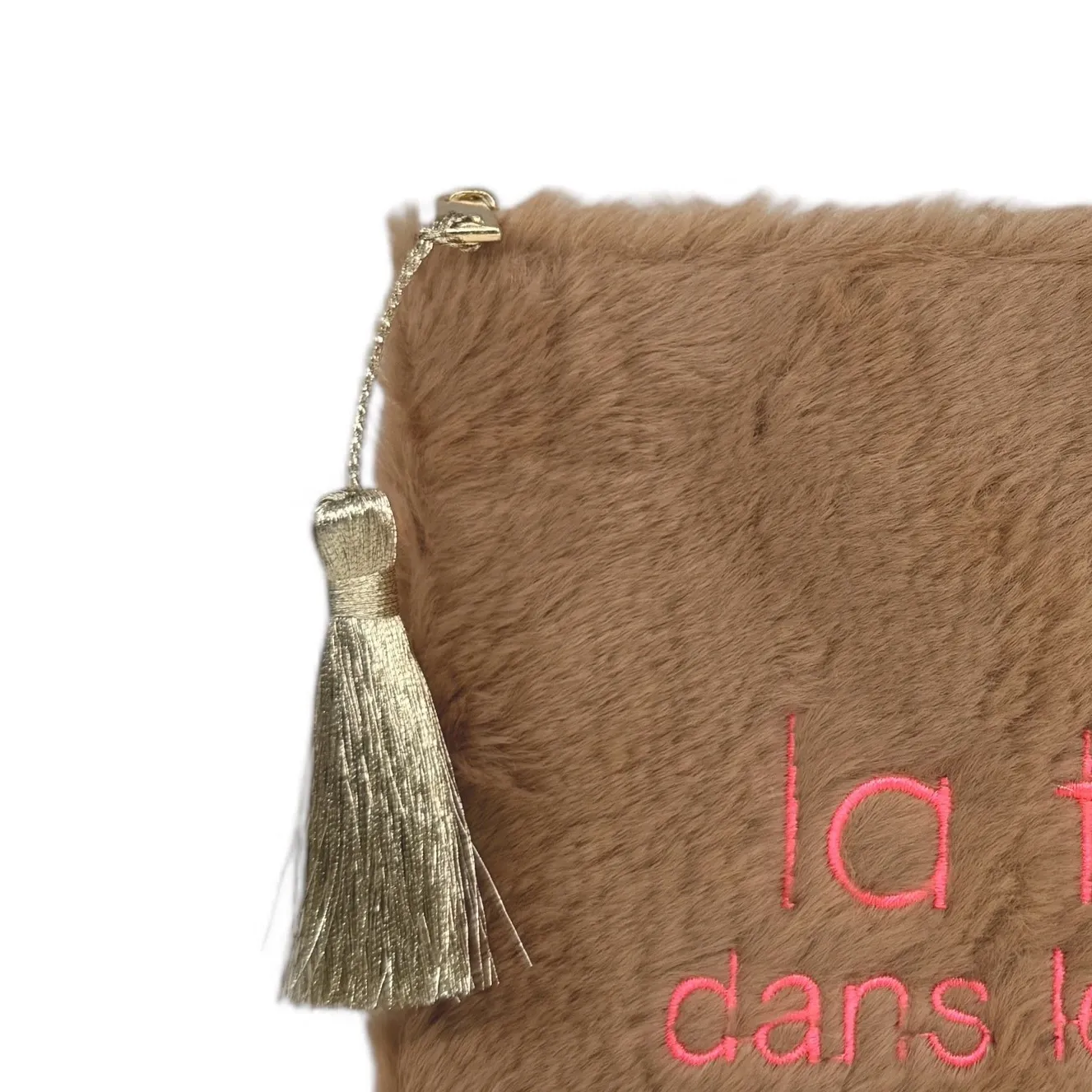 Trousse pochette en fausse fourrure FLUFFY STAR Taupe - Image 3