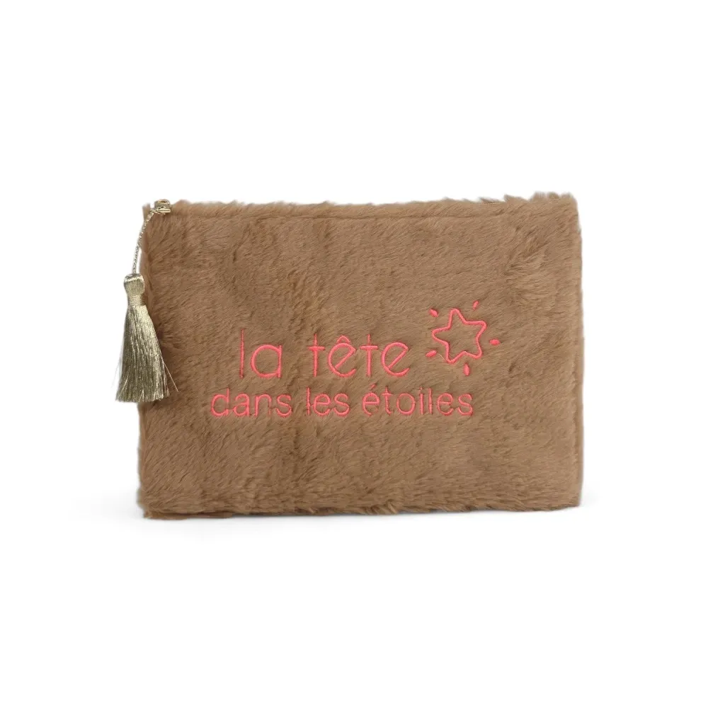 Trousse pochette en fausse fourrure FLUFFY STAR Taupe - Image 4