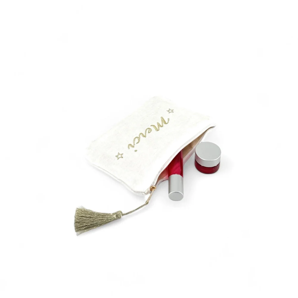 Trousse pochette en gaze de coton COCOON Merci Blanc - Image 3